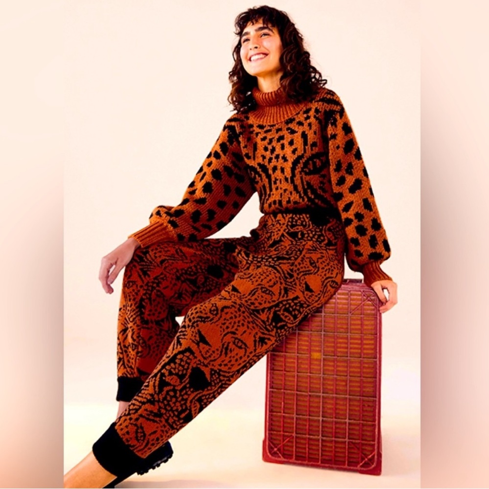 NWT Farm Rio Carmel Midnight Knit Leopard Wool Blend Joggers
